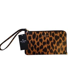 NEW Kate Spade Lucy Saffiano Leopard L-Zip Wristlet KE636 Leopard Cheetah $139